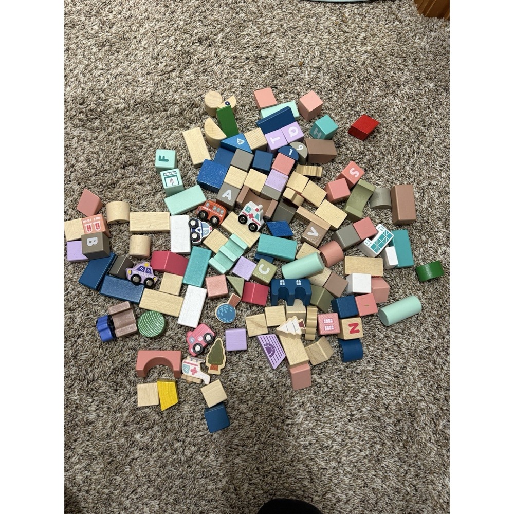 HUGE LOT Wooden Lakeshore City Building Blocks Preschool Daycare, Wood Vehicles
